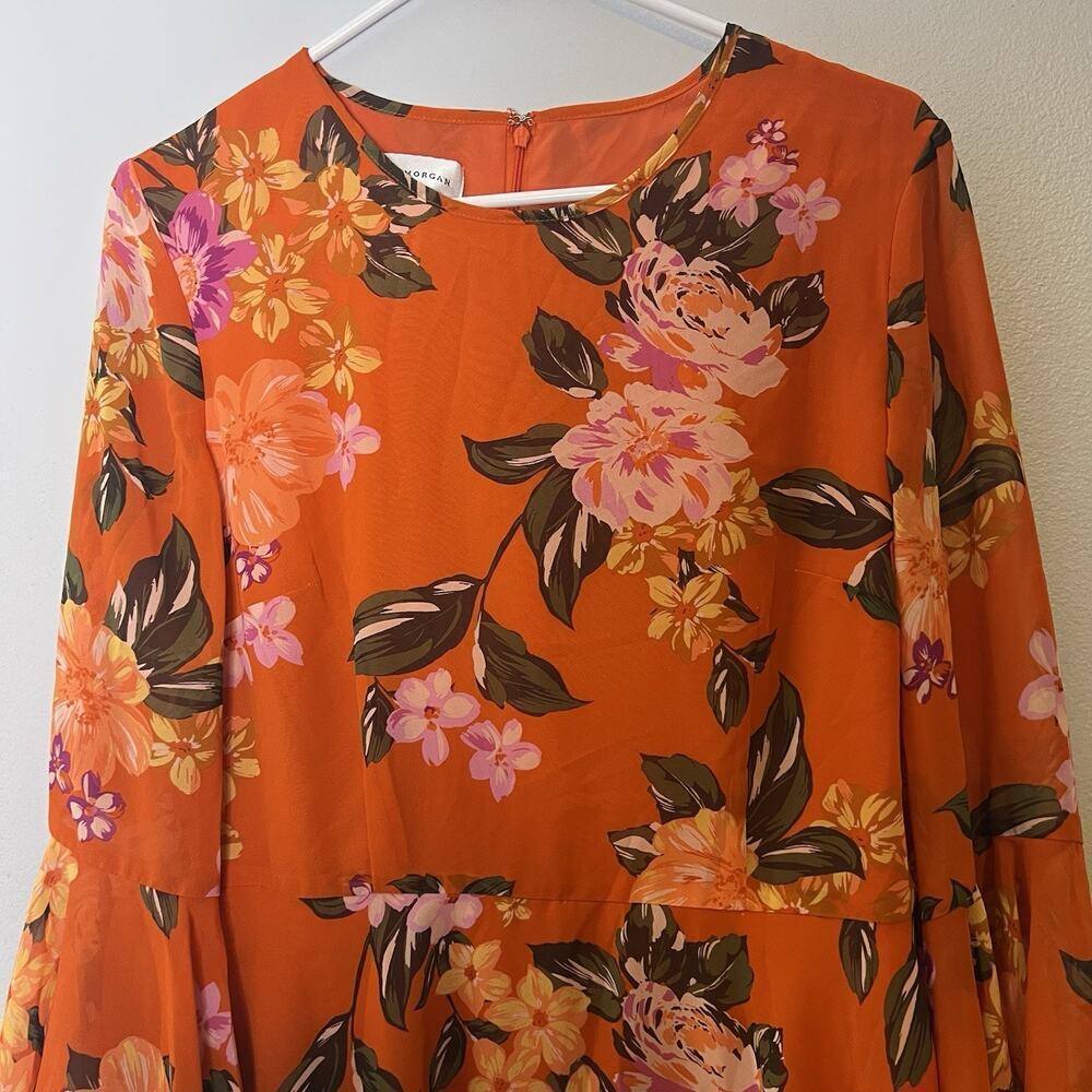 NWT Donna Morgan Bell Sleeve Floral Dress Sz 12 Orange Vacation Flowy Romantic - Picture 10 of 16